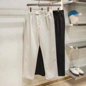 Spring and summer thin men’s casual versatile elastic waist elastic small straight leg casual pants