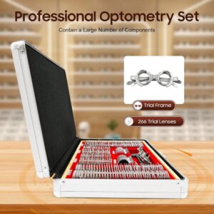 Trial Lens Set Optical 266 PCS Precision Optical Lens Optometry Kit with Metal Rim Wood Frame Aluminum Box for Optometrists