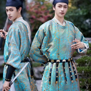 Tang jacquard round neck robe men’s Hanfu Spring and Autumn new warrior (set does not include hats and weapons)
