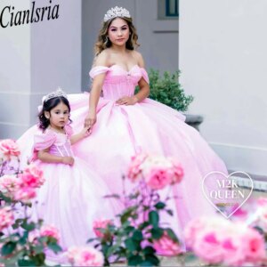 Pink Off The Shoulder Ruffles Ball Gown Quinceanera Dresses Glitter Crystal Vestidos De 15 Anos