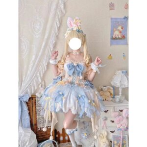 Sweet Soft Girl Style Lolita Yellow Blue Dress JSK Wedding Cute Heavy Work