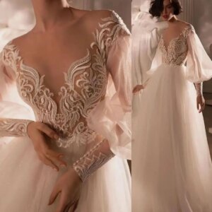 Customized Fashion Fashion A-Line Pearls Evening Dresses Crew Neck Long Sleeves Panel Train Special Occasion Gowns Gra