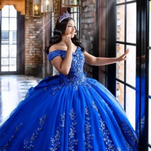 Customized luxury Gemstone Blue Off Shoulder Quinceanera Dress sequin applique Lace flower Bow vestidos de 15 Quinceanera 