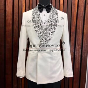 Glitter Groom Wedding Tuxedos Beads Stones Shawl Lapel Prom Blazers Customized 2 Pieces Suits Men Italian Design traje de hombre