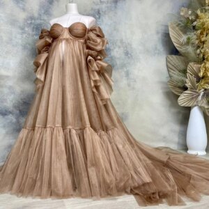 Puffy Pregnant Women Photo Shoot Robes Ruffles Tulle Maternity Robe Women Dress Baby Shower Gowns Photography Customized