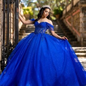 Royal Blue Quinceanera Dresses Off Shoulder Ball Gown Sweet 16 Dress Lace Beading Crystal Tull Birthday Party Vestidos 15 Anos