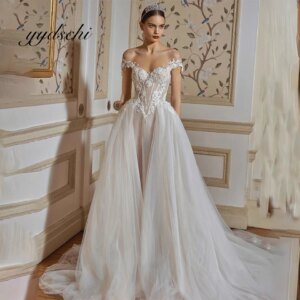 Customized Elegant Appliques Tulle Sweetheart A-line Wedding Dresses For Women 2025 Court Train Bride Gown vestidos de novia