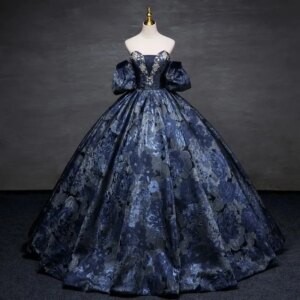 Navy Blue Quinceanera Dresses 2024 Off Shoulder Ball Gown Sweet 16 Dress Birthday Party Gowns With Removable Sleeves And Crystal