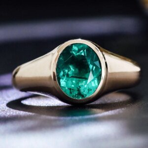 Provence 18K/14K/10K Solid Gold Oval Cut Lab Grown Colombian Simple Bezel Ring For Man Party Customized Gift