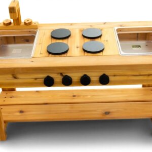 XL Cedar Outdoor Mud Kitchen Centered with Stovetop for Toddlers and Kids | Pretend Play Toddler Table | Sensory Table | Outside
