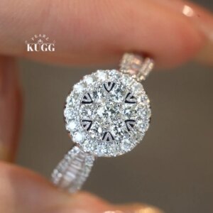KUGG 100% 18K White Gold Rings 0.90carat Real Natural Diamond Engagement Ring for Women Luxury Classic Design High Party Jewelry