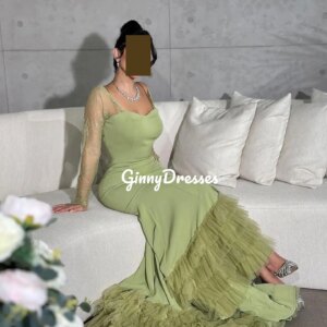 Customized Evening Luxury Dress A-Line Square Neckline Prom Dresses Floor-Length Zipper Up Lace Long Sleeves Elegant And Pretty