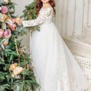 Flower Girl Dresses White Lace Appliques Long Sleeve For Wedding Birthday Prom Banquet Holy Communion Gowns Customized