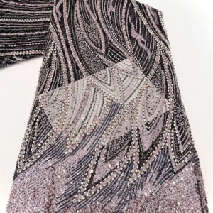 5 Yards High-end Heavy Beaded Fabric Latest African Luxury Sequins Groom Embroidery Fabric French Tulle Lace For Sewing Wedding