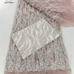 High-End Luxury Embroidery Handmade Beaded Tulle Lace Fabric 2024 High Quality African Sequins Beads Fabric For Wedding Dress