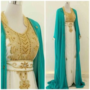 Turquoise 8 White Moroccan Dubai Elegant Embroidered Caftans Perfect for Any Occasion