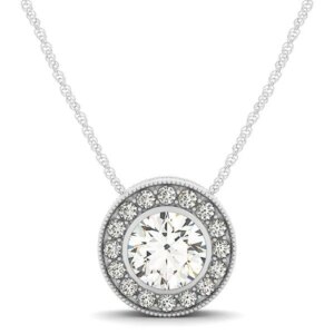 Diamond Halo with Center Bezel in 14k White Gold 5 8 cttw