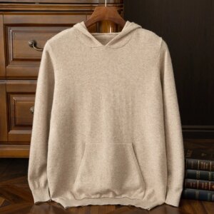 Autumn and winter men’s hooded pure cashmere sweater casual youth fashion loose hat sweater base knitted sweater sweater