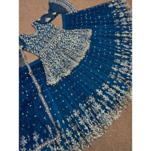 Launching Butterfly Net Blue Top And Lehenga With Dupatta For Reception & Party