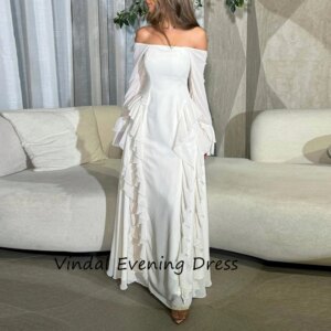 Vindal Chiffon Floor length Off-the-shoulder luxurious Ruffle A-Line Breast Padding Elegant Long Sleeves السعود For Woman 2025