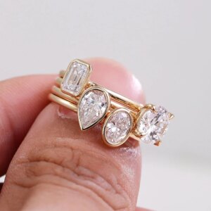 Provence 14K/18K solid gold stackable rings emerald oval pear lab diamond ring set engagement wedding ring custom jewelry gift