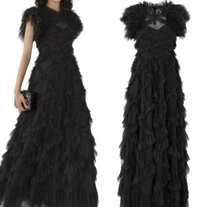 Customized Evening Tulle Draped Tiered Pleat Graduation A-line High Collar Bespoke Occasion Gown Long Dresses
