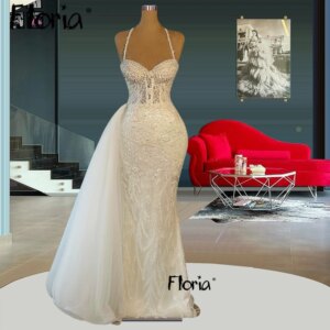 White African Mermaid Bridal Gowns Crossed Straps Backless Mermaid Wedding Dress Detachable Train Customized Vestido De Noiva