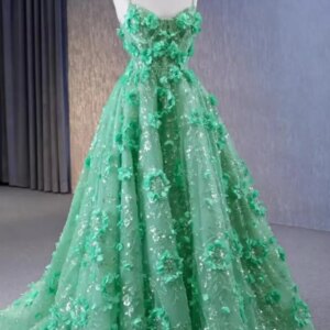Customized Luxury Princess Girl Birthday Party Prom Dresses V Neck Crystal 3D Flower A Line Long Formal Evening Dress Vestido
