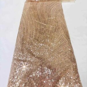 2025 France High-End Luxury Elegant Red Handmade Beaded Lace Fabric Nigerian With Sequins Mesh Lace Fabric For Wedding Dress