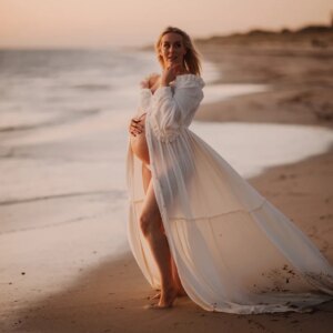 Comfortable Double-Layer Cotton Maternity Photography Dress Elegant Off Shoulder Bohemian Photo Shooting Pregnancy Dress