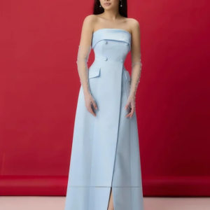 Little Daisy CustomizedCrepe Prom Dresses Evening Dress Sky Blue Mermaid  Ankle Length Women Evening Gowns Formal Party Dress