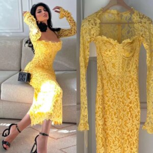 Customized Net Pattern Quinceanera Sheath Square Neck Bespoke Occasion Gown Midi Dresses Saudi Arabia