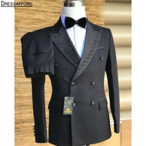 Black handmade crystal men Business formal occasion tuxedos grooms wedding party prom male suit 2 piece set blazer pants