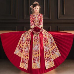 Xiuhe Dress Bride 2024 New Wedding Chinese Style Suit Fit and Gown Big Five Blessings