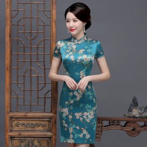Spring and Summer New High Quality Real Silk Printing Cheongsam Qipao Women’s Dress plus Size