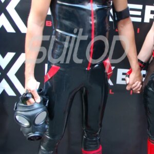 Men ‘s latex rubber set top&legging in whole black for man