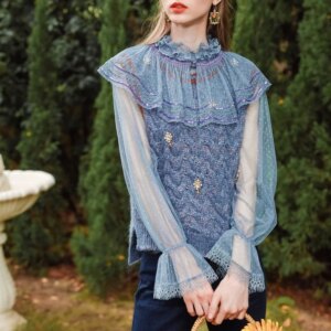 Autumn Winter Korean Style Wide shouldered Lady Sweaters Blue Elegant Vest Sweater With Diamonds