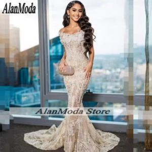 Stunning Lace Prom Dresses Luxury Sequin Beading Black Girl Party Gowns Elegant Mermaid Evening Dress robes de soirée Customized