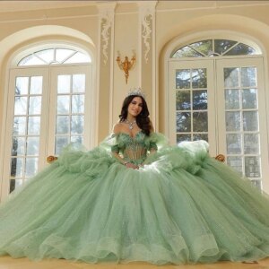 Princess Quinceanera Dresses Sweetheart Sequined Sparkly Ruffles Sweet 16 vestidos de 15 quinceañera Customized
