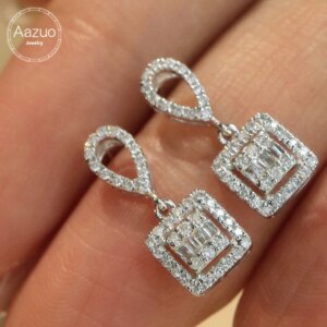 Aazuo Luxury Jewelry 18K White Gold Jewelry Sets Real Diamonds Classic Square Earring For Women Engagement Wedding