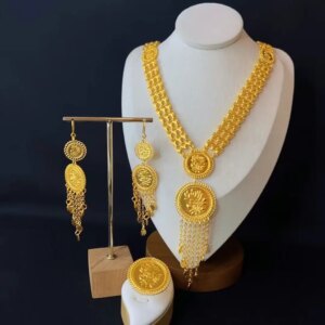 Dubai New 24K Gold Plated Necklace, Earrings, Rings for Women’s Wedding Parties, Gifts for Mothers, Jewelry Set YY10535