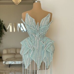 Delicate Crystals Tassel Evening Dress Stylish V Neck Beaded Cocktail Customized New Arrival Mini Red Carpet Sexy Shiny Wear
