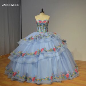 Bule Noble Quinceanera Dresses Backless Strapless Ball Gown Lace Women’s Elegant Party Prom Gown vestidos de 15 quinceañera