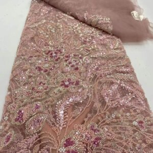 African Heavy Beaded Lace Fabric 2025 High Quality Nigerian Sequins Groom Lace French Tulle Fabric For Party Dress Sewing DP