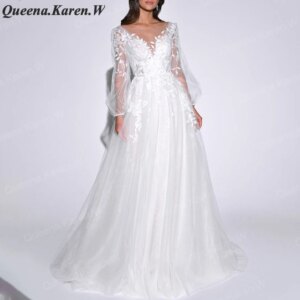 Elegant Boho A line Wedding Dress long sleeve lace applique bride dress robe de mariee A line Wedding Bridal Gown