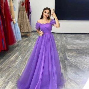 A-Line Dubai Arabia Women Evening Dresses Off The Shoulder Floor Length Prom Gowns Lady Formal Party DressCL-616