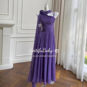 Customized Evening Dress for Women Simple Style Purple Slanted Shoulder Waist for Slimming Banquet Gown Party Dresses Vestidos