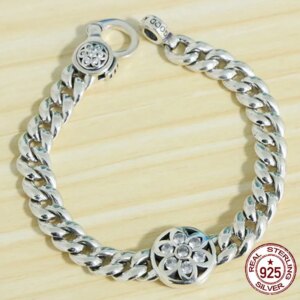 S925 sterling silver bracelet with cherry blossom gloss and minimalist design Fashionable and personalized trendy punk jewelry