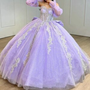 Customized Lilac Princess Prom Dress Sweet 16 Girls Lace Applique Corset Women Formal Party Dress Vestido De vx Anos Graduation