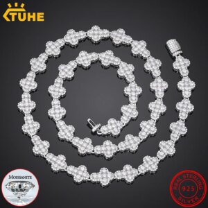 Luxury Iced Out Moissanite Cross Necklace Chain for Women Men 925 Sterling Silver Bracelet Fine Party Jewelry Plated White Gold